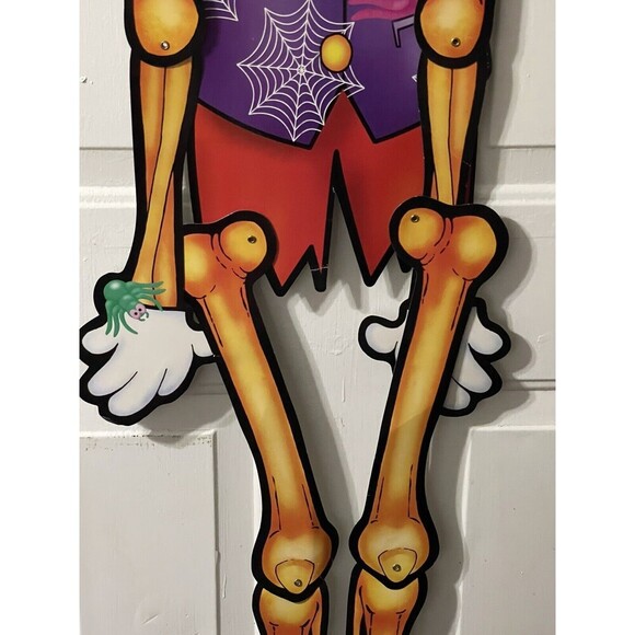VINTAGE SKELETON JACK O’ LANTERN SPIDERWEB SUIT HALLOWEEN DECORATION DIE CUT 60” - Picture 7 of 13
